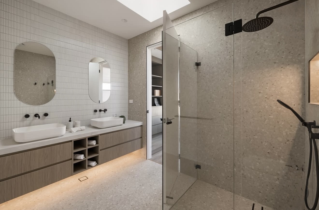 Premium residential bathroom with concealed tapware and drainage