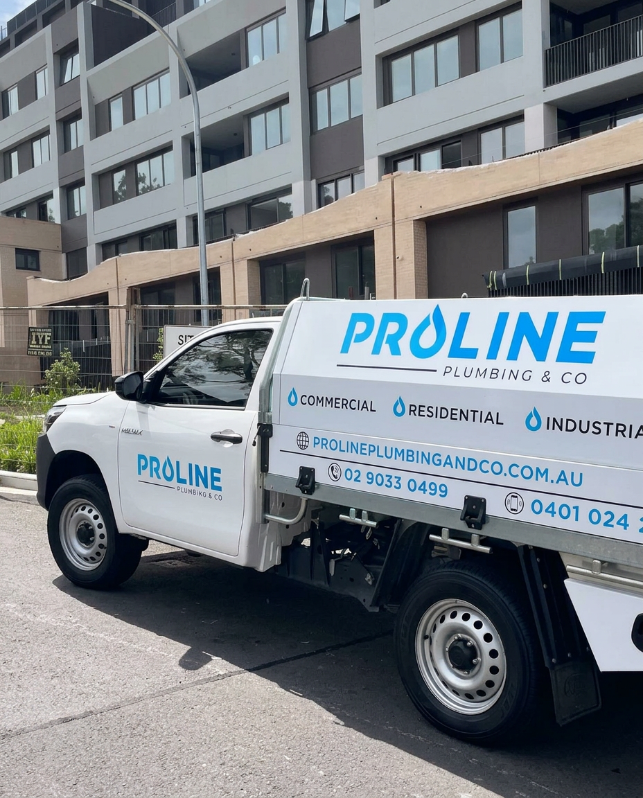 Proline Plumbing & Co branded work vehicle on site